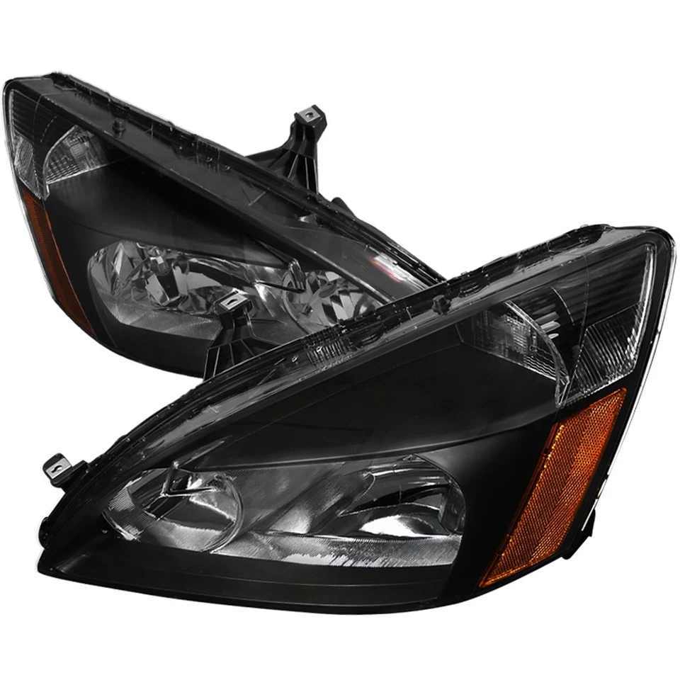 For 03-07 Honda Accord 2/4 Door Black Headlights w/Amber Reflector Inspire - Image 1 of 4