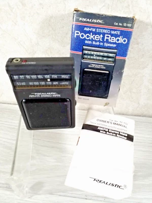 REALISTIC AM/FM STEREO POCKET RADIO 12-102 BOX AND FM -SPEAKER - Image 1 of 4