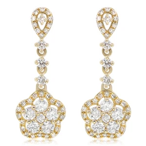 14K GELBGOLD UNSICHTBAR GEFASST DIAMANT BLUME CLUSTER OHRRINGE BAUMELND - Bild 1 von 1