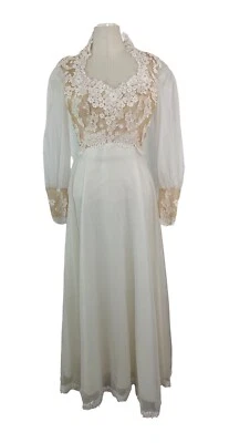 House of Bianchi Small Wedding Dress Long Sleeve Satin Ivory Lace Vtg 1960s - Image 1 of 4