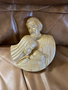 Vintage hand carved wood religious Jesus Mary Joseph wall plaque sculpture - Picture 1 of 5