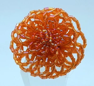 Handmade GLASS SEED BEADED orange 1.5 inch flower shape fashion Adjustable ring - Picture 1 of 5