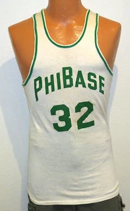vtg PHI BASE #32 Basketball Game Jersey SMALL 60s Empire team issue Nylon-Cotton - Picture 1 of 8