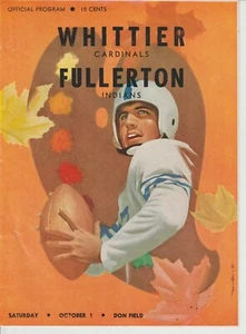 EPHEMERA: WHITTIER CARDINALS VS FULLERTON INDIANS PROGRAM, 1955 - Imagen 1 de 8