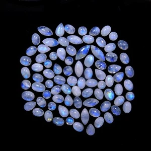 85 Pcs 86 Cts Natural Rainbow Moonstone Gemstone Cabochon Lot 4x6-4x11mm#14056 - Picture 1 of 8