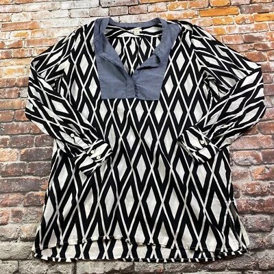 Pulôver J Crew Top Feminino M Preto Branco Diamante Túnica Transparente Casual Feminino - Imagem 1 de 4