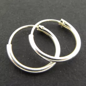 Hoop Earrings Real 925 Solid Sterling Silver Ladies Girls Sleeper Design 11mm - Picture 1 of 2