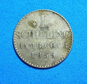 Germany Hamburg 1 Schilling Silver Coin 1855 KM-586, Free S/H after 1st item - Picture 1 of 2