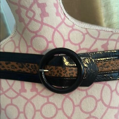 Betsey Johnson Black and Brown Leather Belt with Textured Pattern - Image 1 of 4