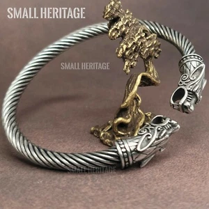 Norse Stainless Steel Cuff Viking Wolf Head Bracelet Bangle Medieval Celtic Men - Picture 1 of 7