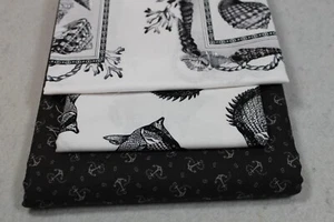 Nautical Quilting Fabric lot 5 yrds Cotton panel Seaside Shells Fish Black White - Picture 1 of 6
