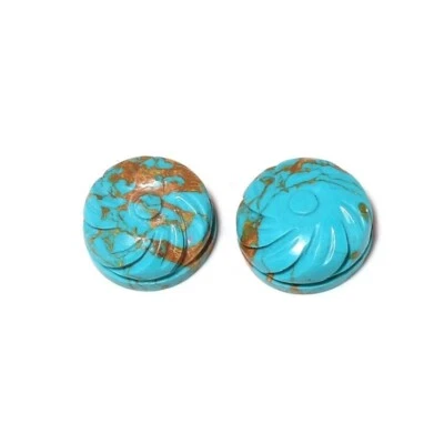 18 Cts / 2 pcs Turquoise Flower Hand Carving Loose Gemstone for Jewelry Making - Image 1 of 2