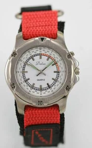 Dalas Men Watch Silver Stainless Water Res Black Red Nylon Battery White Quartz - Picture 1 of 3