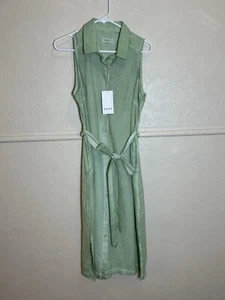 ENVY Womens Size Medium Green Linen Blend Sleeveless Belted Shirt Midi Dress NWT - Picture 1 of 9