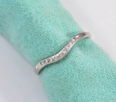 Tiffany & Co Diamond Platinum Elsa Peretti Curved 2mm Band Ring Size 5.5 & Pouch - Image 1 of 4