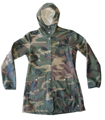 NUEVA Chaqueta de Lluvia Herschel Clásica con Capucha para Mujer Talla Pequeña S Camuflada Verde Impermeable Foto 1 de 4