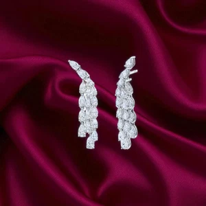 3.30 Ct Pear Cut Lab Grown Diamond Womens Dangle Earrings Drop 18K White Gold - Picture 1 of 8