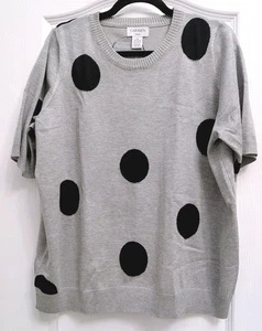 Carmen Marc Valvo Blue Round Neck Short Sleeve Sweater  Women's Sz 1XL Polka Dot - Picture 1 of 10