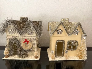 Vintage Stil Putz Häuser Handarbeit bemalt dekoriert Karton Weihnachten Set 6" - Bild 1 von 4