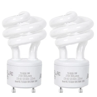 JACKYLED GU24 13W CFL Spiral T3 2700K Warm White 900lm Light Bulbs 2-Pack - Image 1 of 4