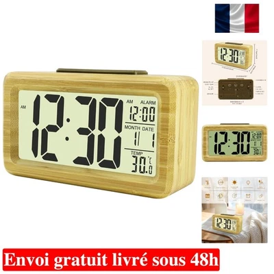 Horloge Digitale en Bois - Réveil avec Fonction Snooze et Affichage Multiple - Photo 1/4