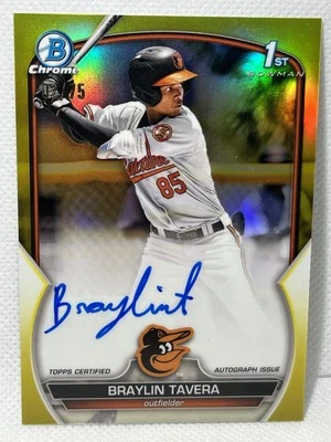 Braylin Tavera 2023 1st Bowman Chrome Yellow Refractor Prospect Autograph - Image 1 of 3