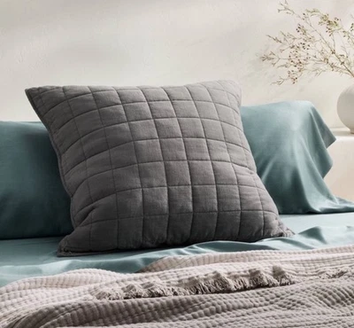 1 Casaluna Gris Oscuro Peso Pesado Mezcla de Lino Rejilla Euro Almohada Falsa Nuevo Foto 1 de 4