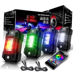 R4 RGBW LED Rock Lights Kit 4Pods with Bluetooth APP Controller for Trucks Off - Picture 1 of 7