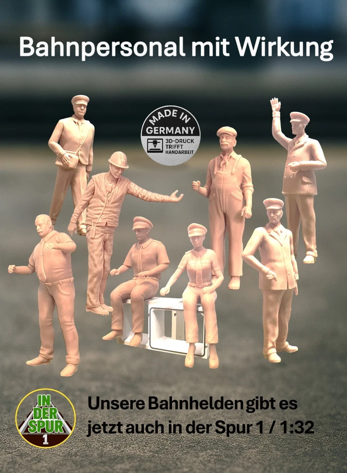 Figurenauswahl Bahnpersonal Lokführer Schaffner Rangierer unbemalt 1:32 Spur 1 - Bild 1 von 1