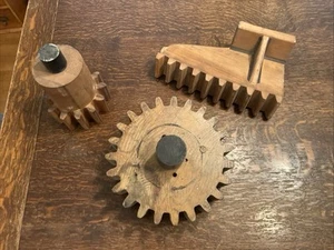 Set of 3 Wood Mold Foundry Pattern Antique Industrial Machinery Wooden Gear Cogs - Picture 1 of 23