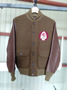 Used RRL Ralph Lauren Ross Varsity Jacket Size XS Brown Length 61.5cm - Picture 1 of 8