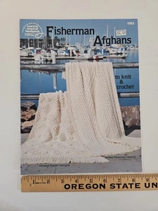 American School Of Needlework FISHERMAN AFGHANS Knit Crochet Pattern Book #1063 - Picture 1 of 8