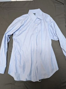 Camisa de vestir Lanesboro sin hierro para hombre 16 34-35 manga larga azul rayas algodón - Imagen 1 de 9