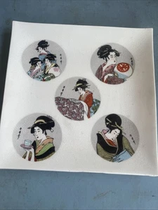 "Plato cuadrado decorativo de porcelana japonesa vintage SETO K ITO Geisha 8,75""" - Imagen 1 de 7