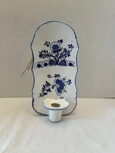 VTG Delft Style Ceramic Pottery Wall Vase & Candle Holder Sconce Blue & White - Picture 1 of 7