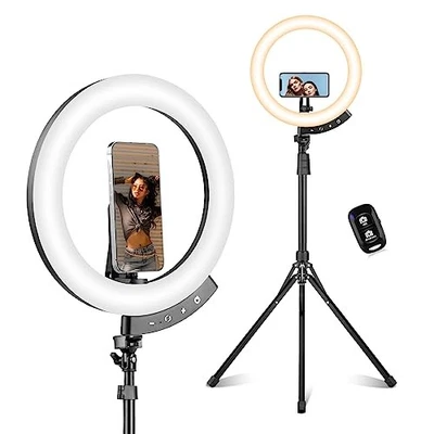 Sensyne 12" Ring Light with 62" Tripod Stand LED Selfie Circle Light - BLACK - Image 1 of 4
