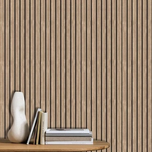 Brown Faux Wood Slat Wallpaper 17”x118”Peel And Stick wood Panel Grain PAPEL ... - Picture 1 of 7