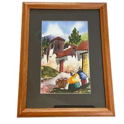 Acuarela Gouache Original Firmada Enmarcada Latinoamérica Pueblo Colorido 12X15 Foto 1 de 4