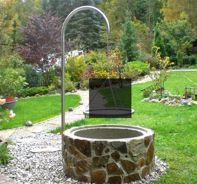 LIBATHERM Schwenkgrill Grill Edelstahl Grillgalgen 50 cm Kurbel m. Beleuchtung Dreibein