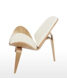Hans Wegner white leather Ash wood shell chair