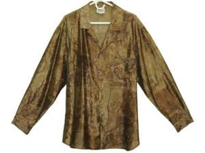 Chico's Design Button Up Top Size 3 XL Brown Sheen Sheer Long Sleeve Made in USA - Picture 1 of 11