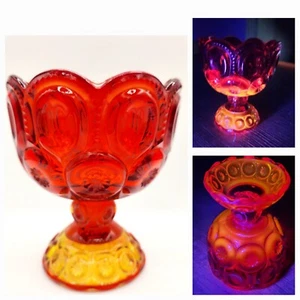 VTG LE Smith Moon & Stars Amberina Glass Orange Red Pedestal Compote Dish GLOWS - Picture 1 of 10