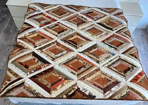 Diamond Chocolate Quilt, Couch, Twin, Pieced Patchwork, 162 cm by 160 cm - Picture 1 of 12