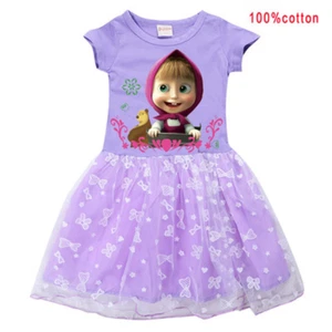 Sommer Kinder Masha und der Bär Mädchenkleidungsbaumwollkleid Sommer Cartoon - Bild 1 von 6