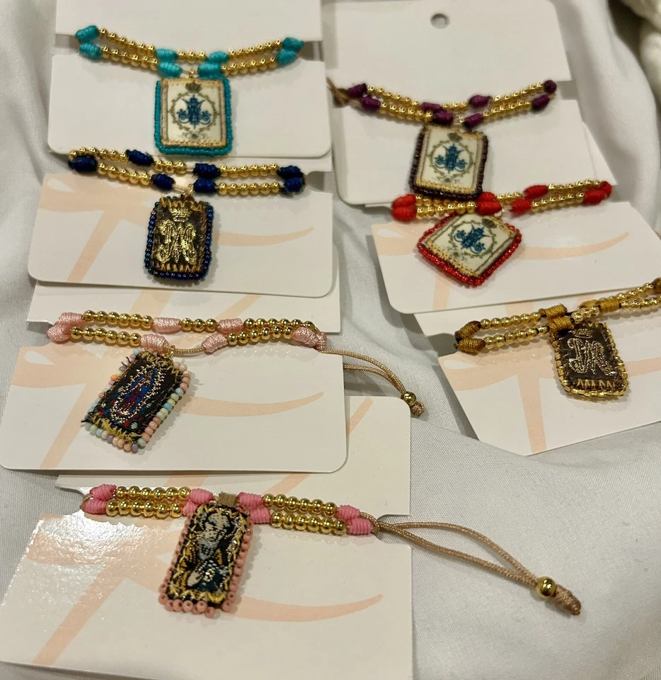 Pulsera Escapularia Católica Hecha a Mano, Regalo Protección Religiosa, Chapada en Oro Foto 1 de 1