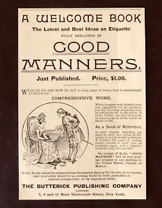 1889 Victorian Good Maniers Book Advertisement Couple Etikette Antique Print AD - Bild 1 von 2