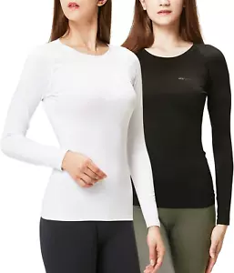 Women'S 2 Pack Thermal Long Sleeve Shirts Compression Baselayer Tops - Picture 1 of 12