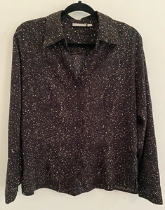 CROFT & BARROW Women's L (Large) Black Print Button Long Sleeve Blouse Career - Picture 1 of 8