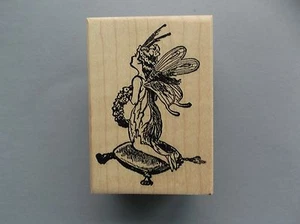 100 PROOF PRESS RUBBER STAMPS FAIRY WITH WREATH NEW wood STAMP - Picture 1 of 1