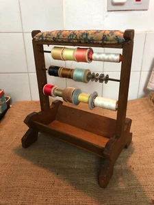 vintage 1930's French wooden sewing thread stand with pin cushion top - Picture 1 of 9